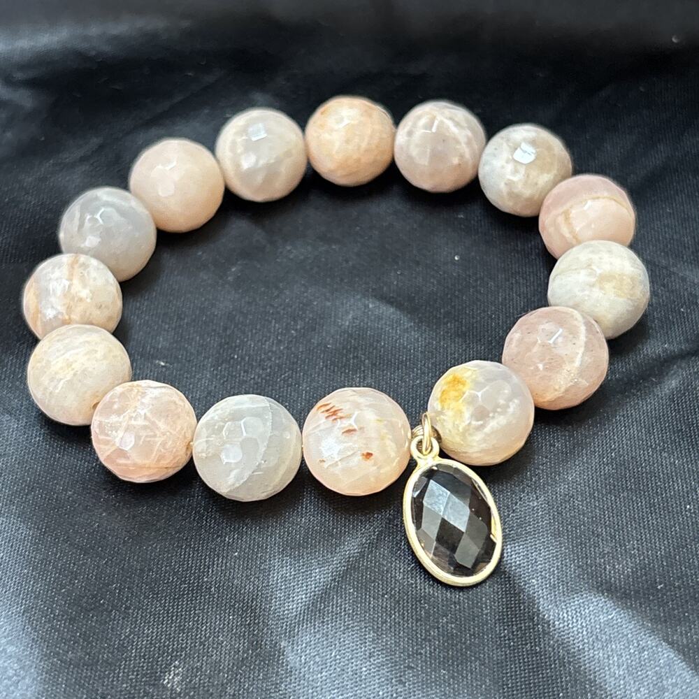 Natural Sunstone Bracelet with Faceted Charm Beaded Crystal Healing Jewelry